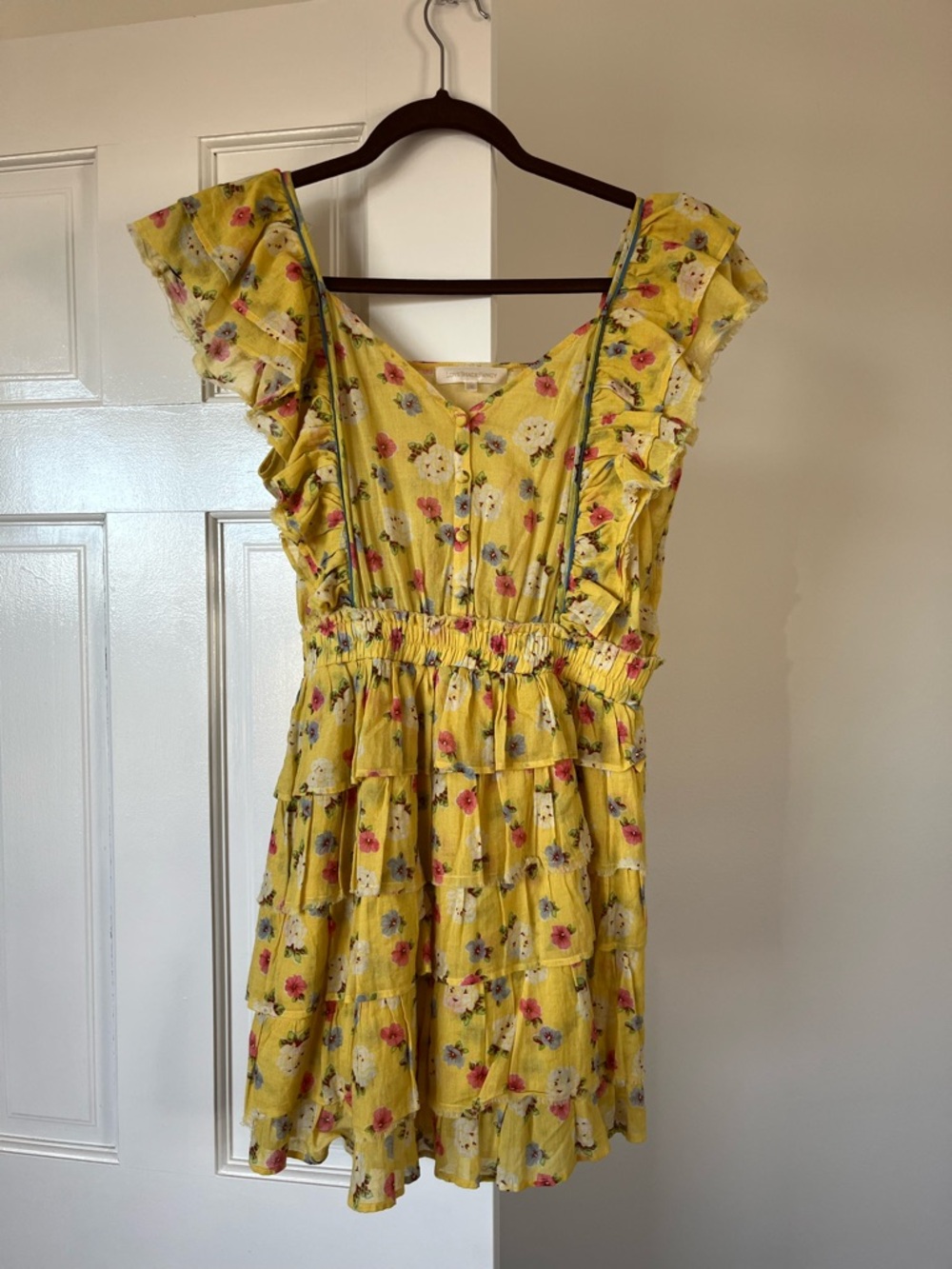 LoveShackFancy Yellow Floral Ruffled Tiered Sundress